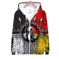 Front pullover hoodie with hood, Native chief print in red, yellow, black, white
