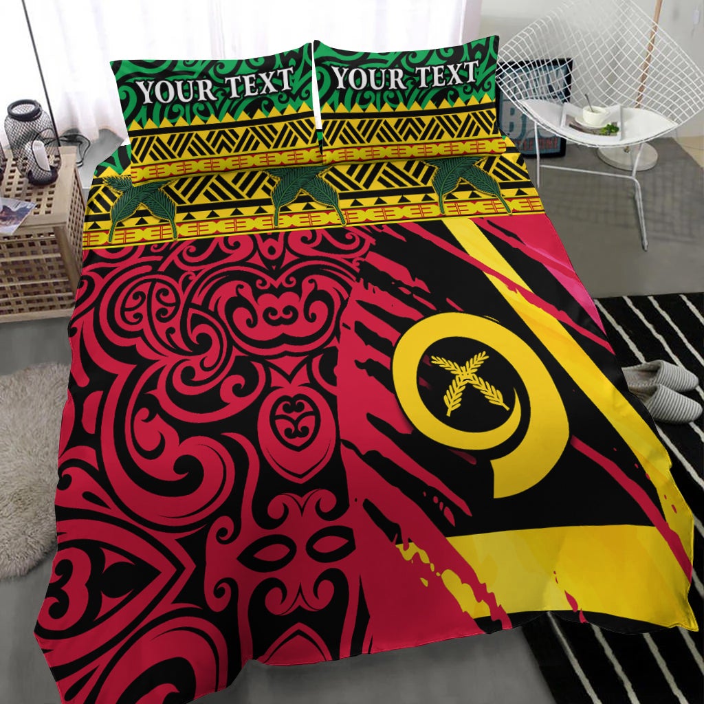 Vanuatu bedding set with pillows, green, red and yellow flag pattern