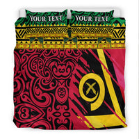 Vanuatu bedding set duvet cover, green top band, red swirls and yellow circle