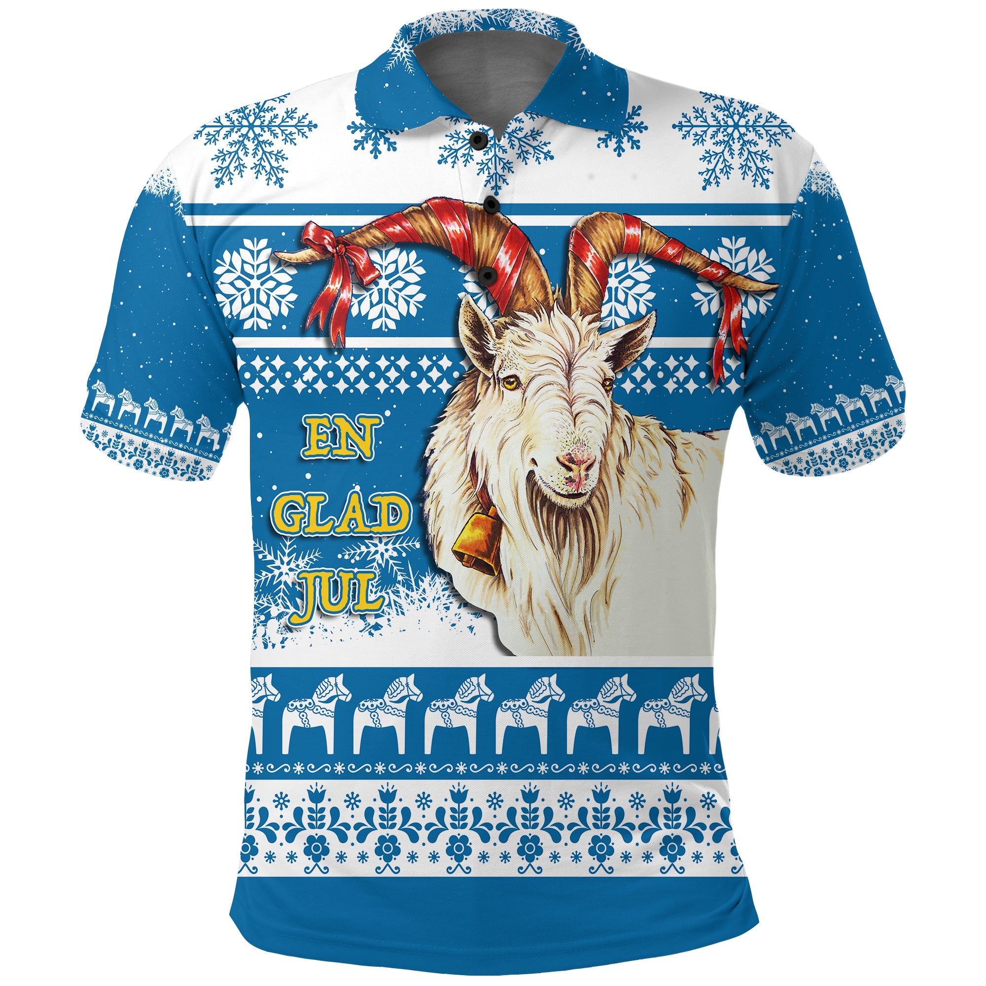 Sweden Blue Yule Goat Dala Horse Christmas Pattern Polo Shirt - Wonder Print Shop