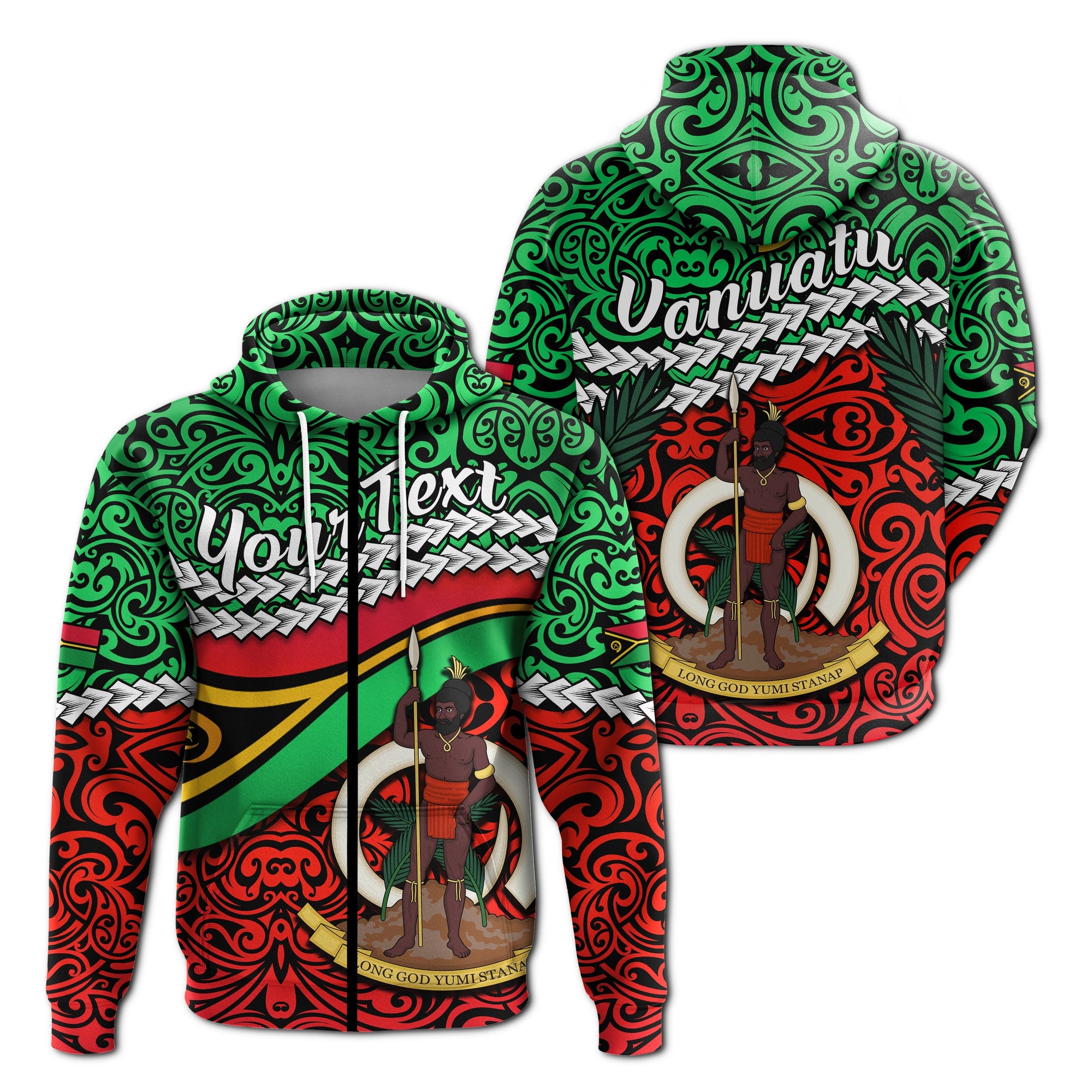 Custom Proud Vanuatu Zip Hoodie Pattern Mix Flag LT13 - Wonder Print Shop