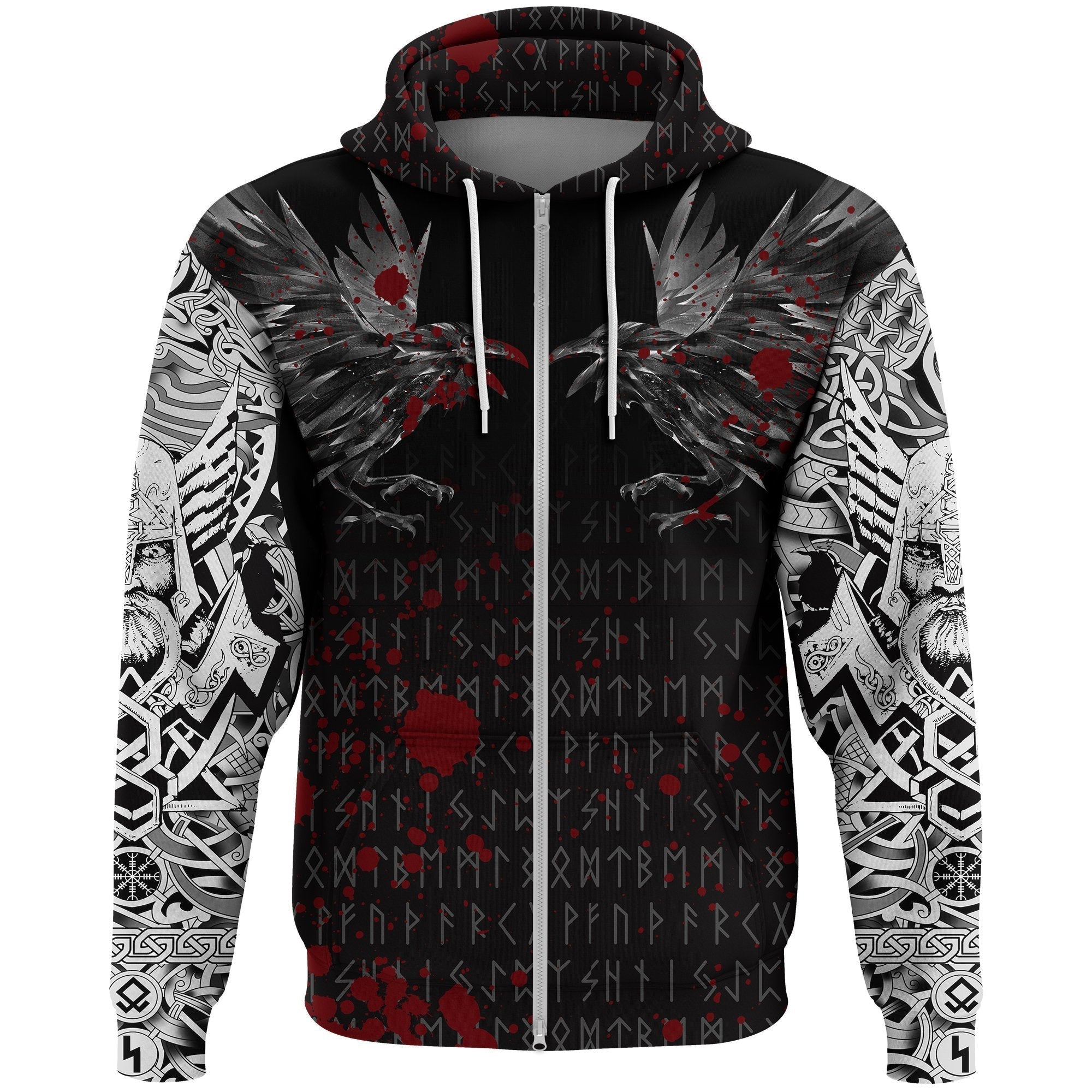 Viking Zip Hoodie - Odin Huginn and Muninn Rune Blood RLT12 - Wonder Print Shop