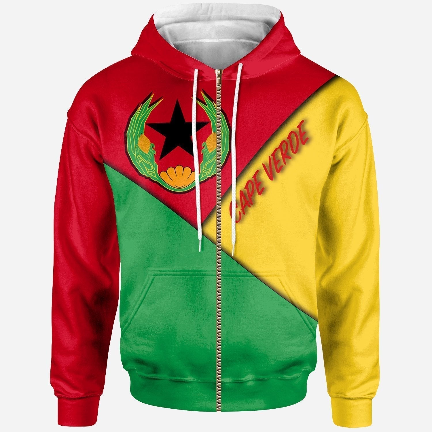 Cape Verde Zip Up Hoodie Prior National Flag Of Cape Verde (1975 1992) - Wonder Print Shop