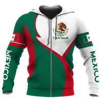 Mexico flag style zip hoodie in green, red, and white with front zipper