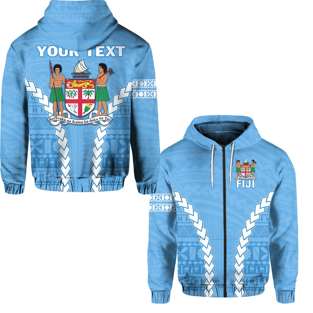 Blauer Zip-Hoodie mit Fidschi-Wappen und „YOUR TEXT“