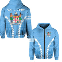 Blauer Zip-Hoodie mit Fidschi-Wappen und „YOUR TEXT“