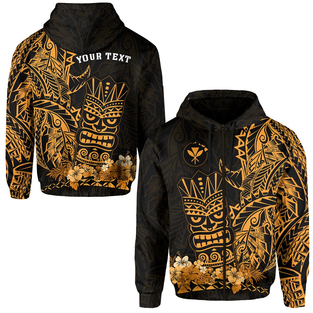 Custom Hawaii Polynesian Zip Hoodie Gold Tiki Masks Hawaiian LT13 - Wonder Print Shop