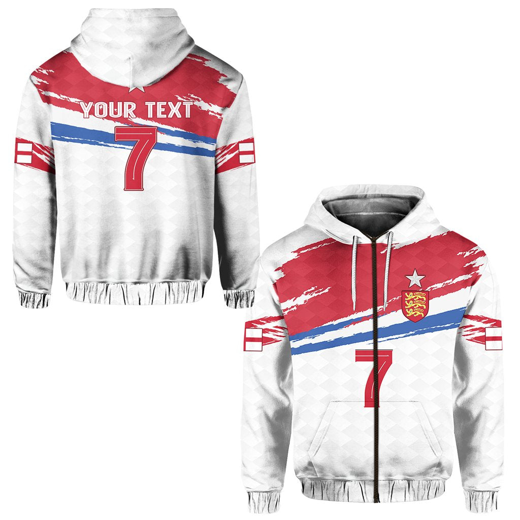 England-Zip-Hoodie mit Reißverschluss, Streifen-Print und 'YOUR TEXT' + Nr. 7