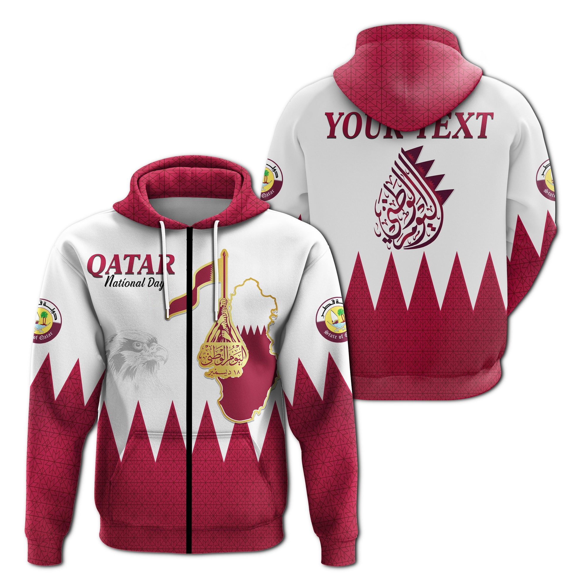 Custom Qatar Zip Hoodie Happy National Day Style Flag LT13 - Wonder Print Shop