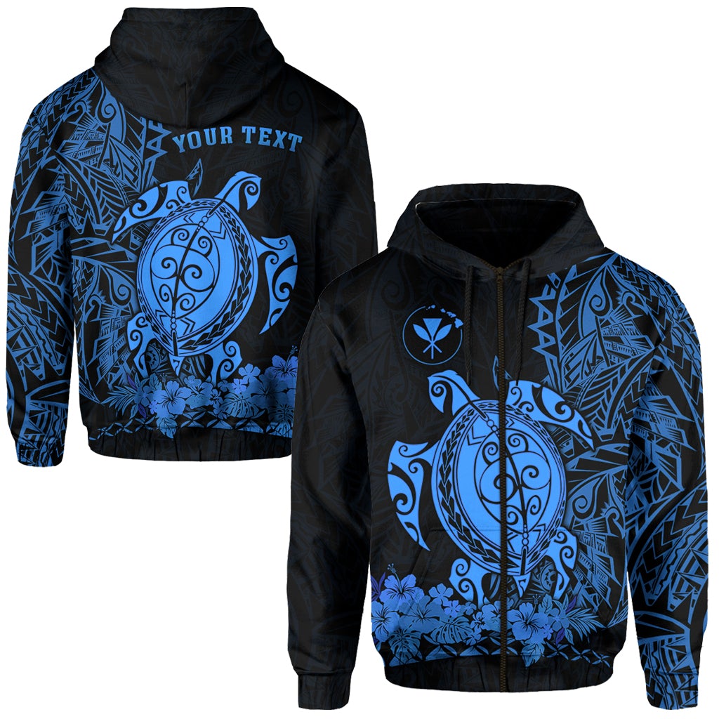 Custom Hawaii Polynesian Zip Hoodie Blue Sea Turtles Hawaiian LT13 - Wonder Print Shop