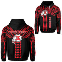 Wonder Print Shop black zip hoodie with red Aztec pattern and crest graphic