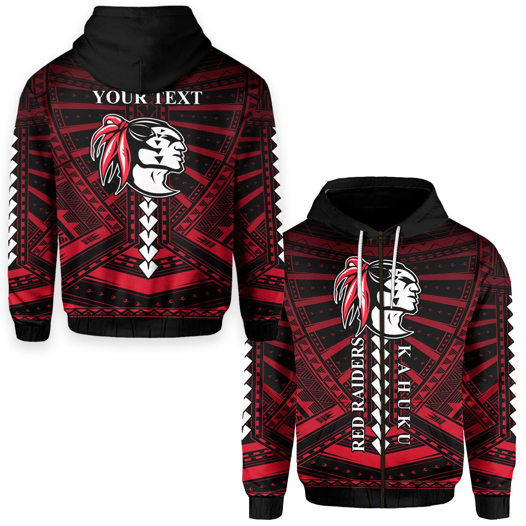 Custom Polynesian Red Raiders Zip Hoodie Kahuku Hawaii School LT13 - Wonder Print Shop