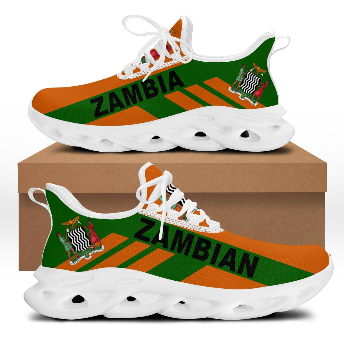 Green/orange Zambia stripe clunky sneakers, white laces, white tread sole