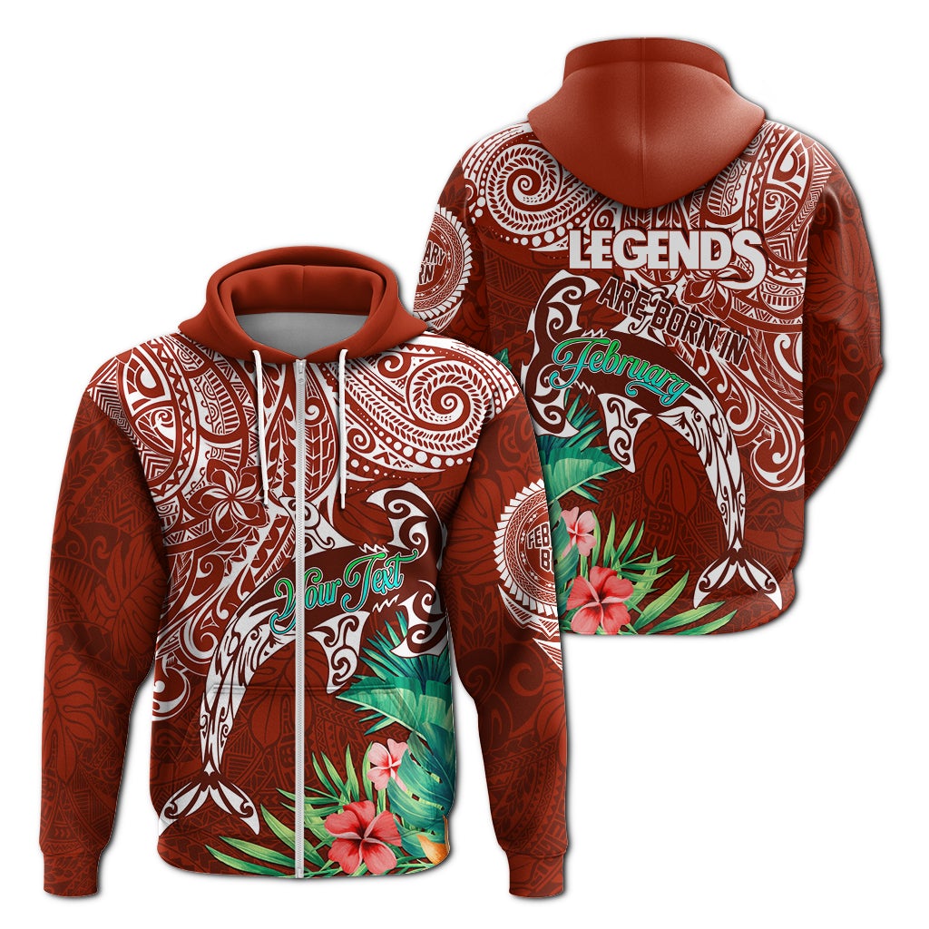 Custom Polynesian Birthday Zip Up Hoodie Legends Are Born In February - Wonder Print Shop