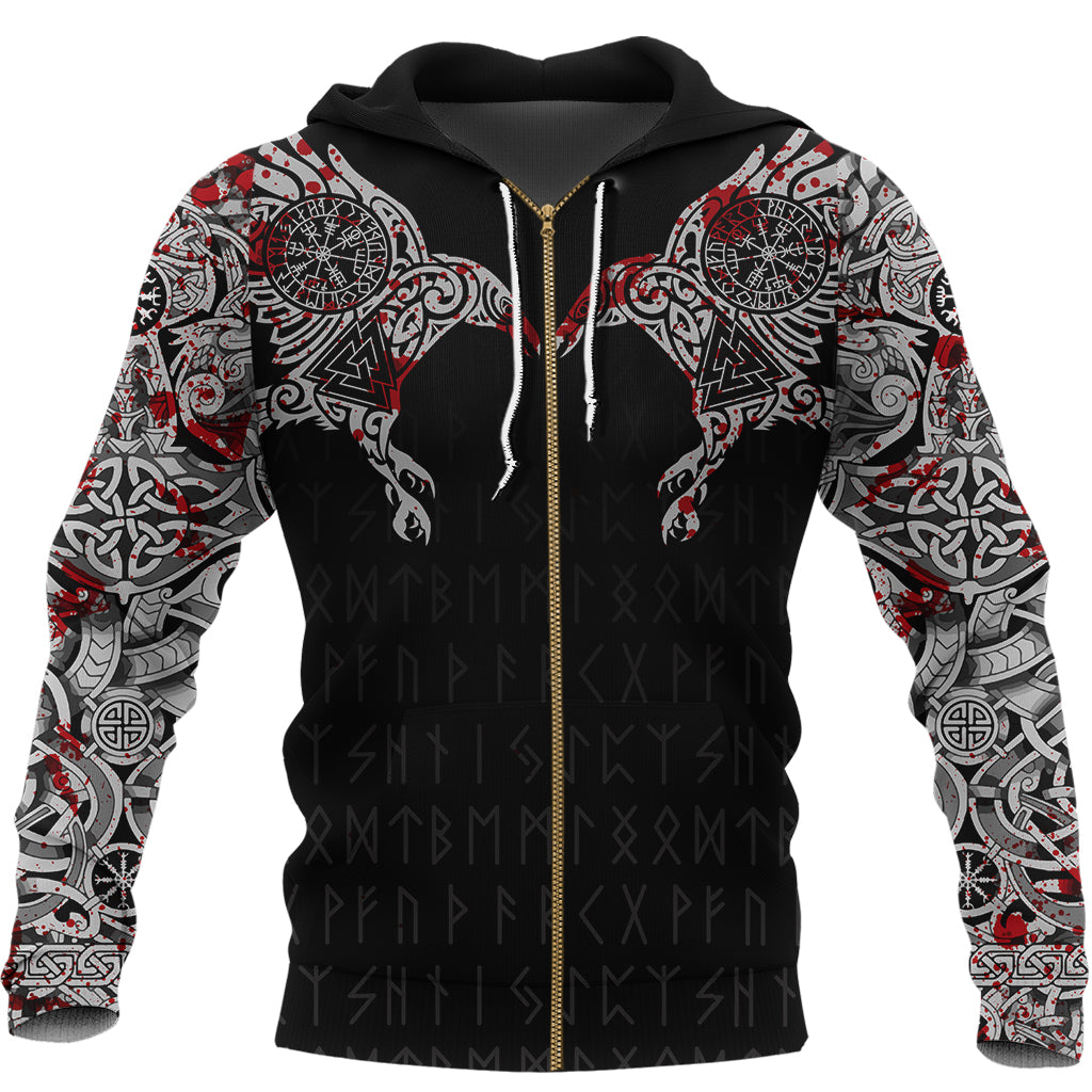 Viking Raven Tatoo Blood Ver 2 Zip Hoodie A15 RLT12 - Wonder Print Shop