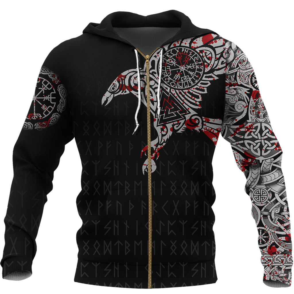 Viking Raven Tatoo Blood Zip Hoodie A15 RLT12 - Wonder Print Shop