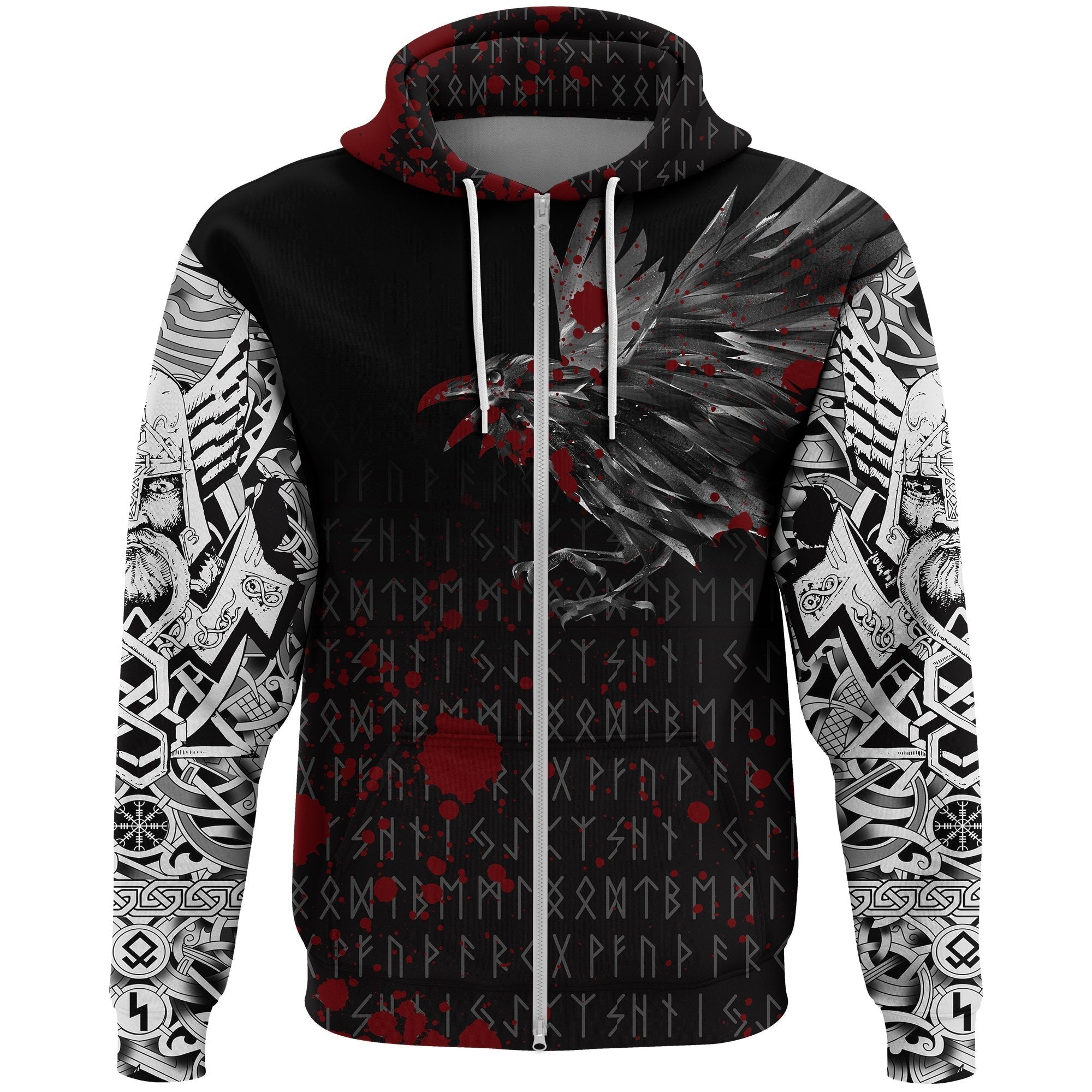 Viking Zip Hoodie - The Raven Of Odin Rune Blood RLT12 - Wonder Print Shop