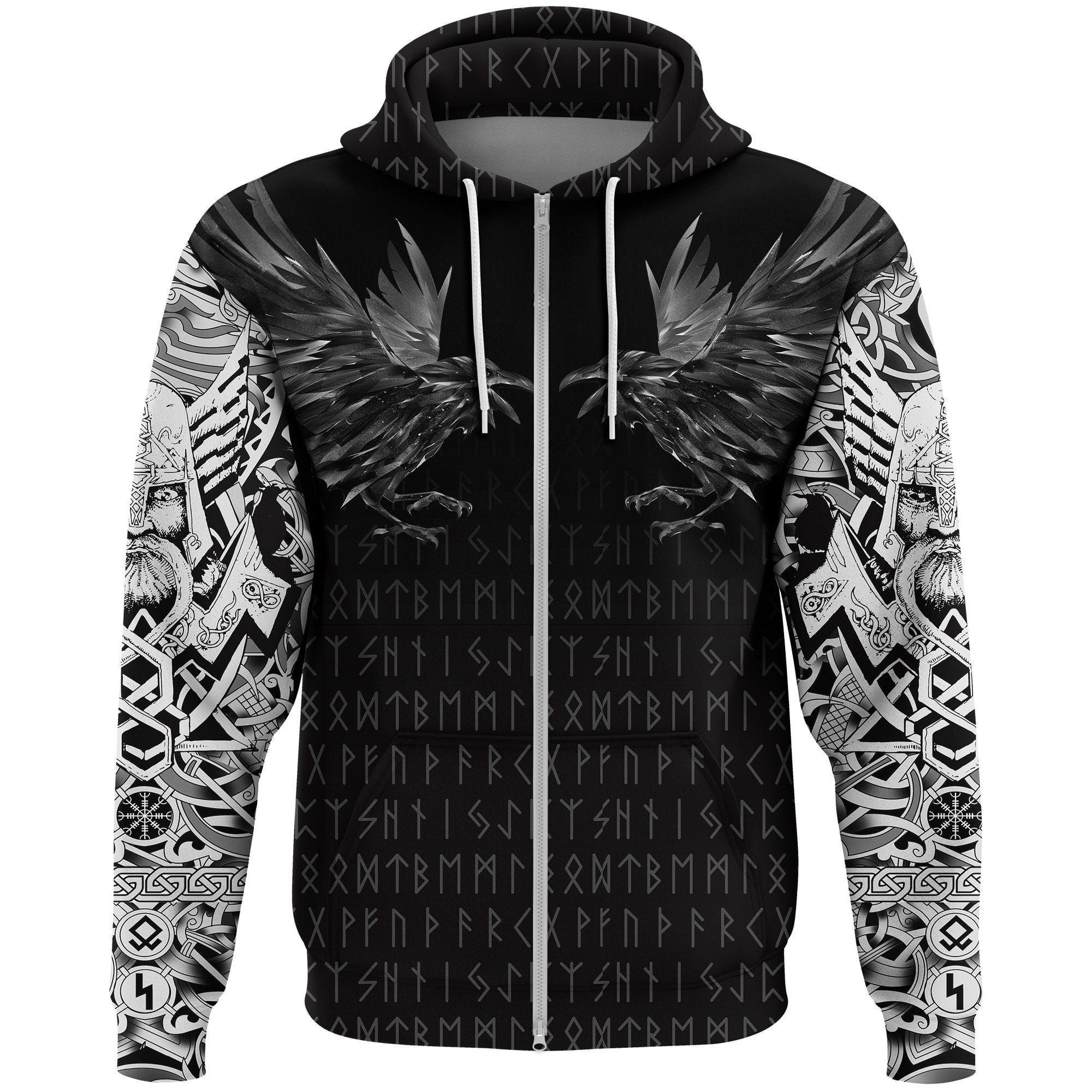 Viking Zip Hoodie - Odin Huginn and Muninn Rune RLT12 - Wonder Print Shop