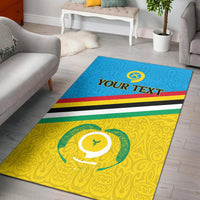 Blue Vanuatu Torba Province rug with flag stripes and custom “Your Text”.