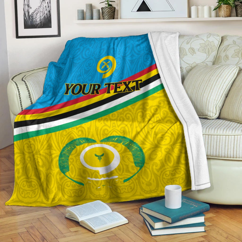 Vanuatu Torba Province blanket with custom text, blue/yellow/green flag stripes