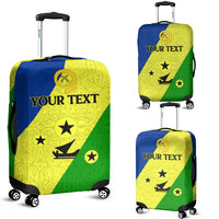 Vanuatu Malampa flag luggage cover, blue/green with 'YOUR TEXT' and wheels
