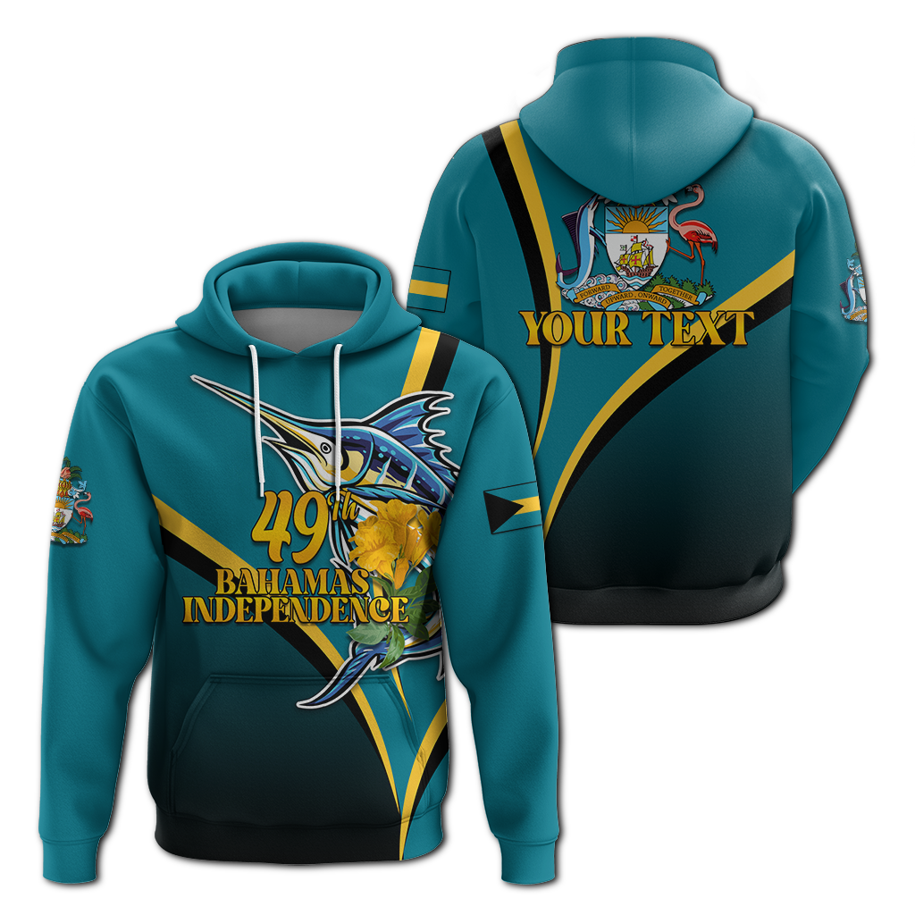 Blue pullover hoodie: 49th Bahamas Independence blue marlin chest graphic