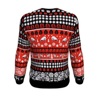 Unisex Poland Christmas sweatshirt, black with red/white festive pattern on back
