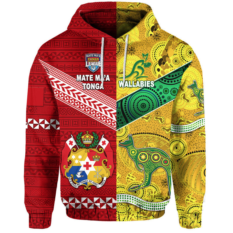 Mate Maa Tonga Ngatu And Australia Wallabies Aboriginal Hoodie Rugby Together LT8 - Wonder Print Shop