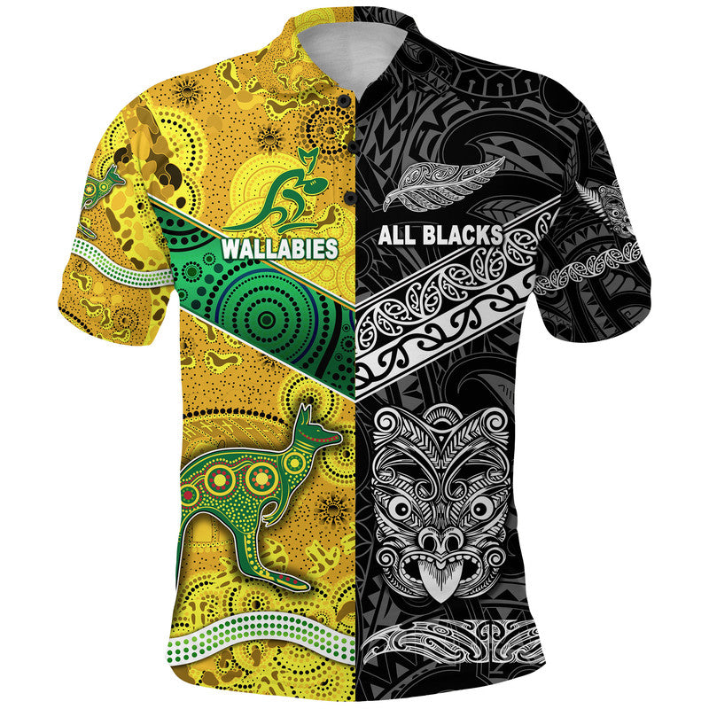 New Zealand Maori All Black And Australia Wallabies Aboriginal Polo Shirt Rugby Together LT8 - Wonder Print Shop