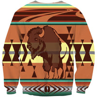 Unisex sweatshirt with large side-profile bison print and Aztec-style geometric pattern