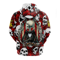 Red skull-and-rose pullover hoodie with back portrait and roses