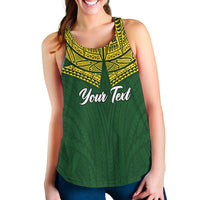 Grünes ärmelloses Damen-Tanktop mit gelbem Muster am Ausschnitt und „Your Text“