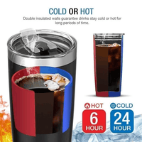 Double-wall tumbler with clear lid; hot and cold insulation graphic shown