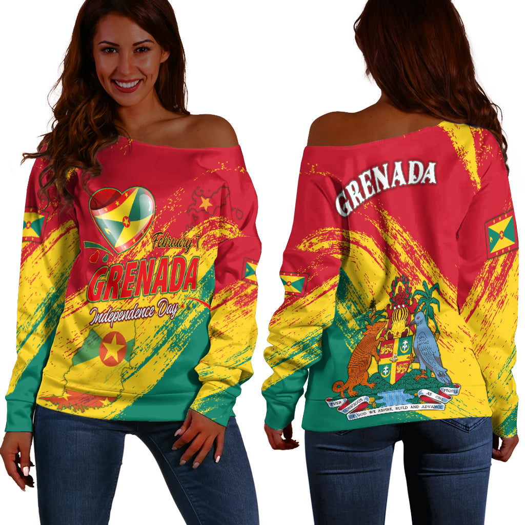 Grenada Happy Independence Day Women Off Shoulder Sweater - LT2 - Wonder Print Shop