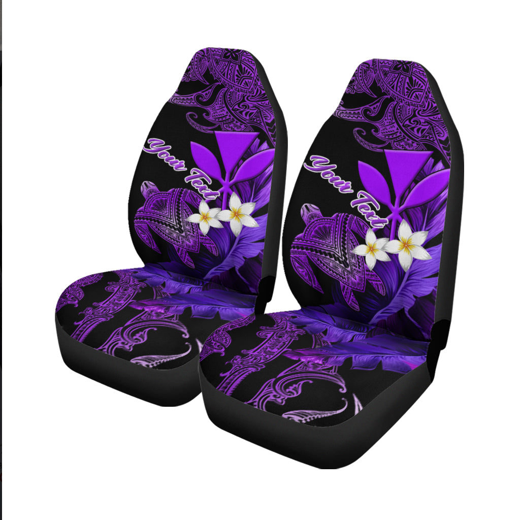 Black seat covers with purple turtle and plumeria leaf design, full front set