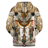 Pullover hoodie with hood and chest owl dreamcatcher graphic, multicolor print