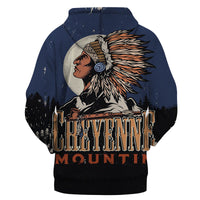 Dark navy pullover hoodie with 3D Native chief headdress print and “Chief Moon”