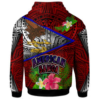 American Samoa hoodie, red back view with eagle and floral Polynesian pattern, full-zip