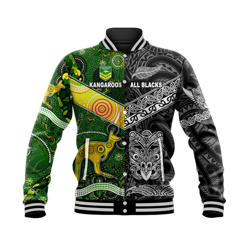 New Zealand Maori All Black And Australia Kangaroos Aboriginal Baseball Jacket Rugby Together LT8 - Wonder Print Shop