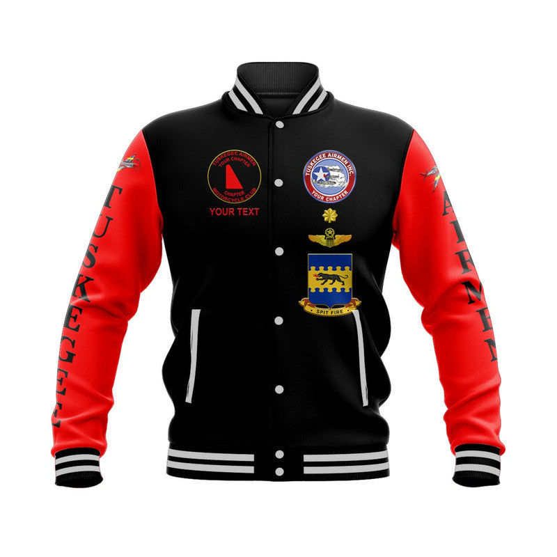 (Custom Personalised) Tuskegee Airmen Motorcycle Club Baseball Jacket TAMC Spit Fire Unique Style - Black Red LT8 - Wonder Print Shop