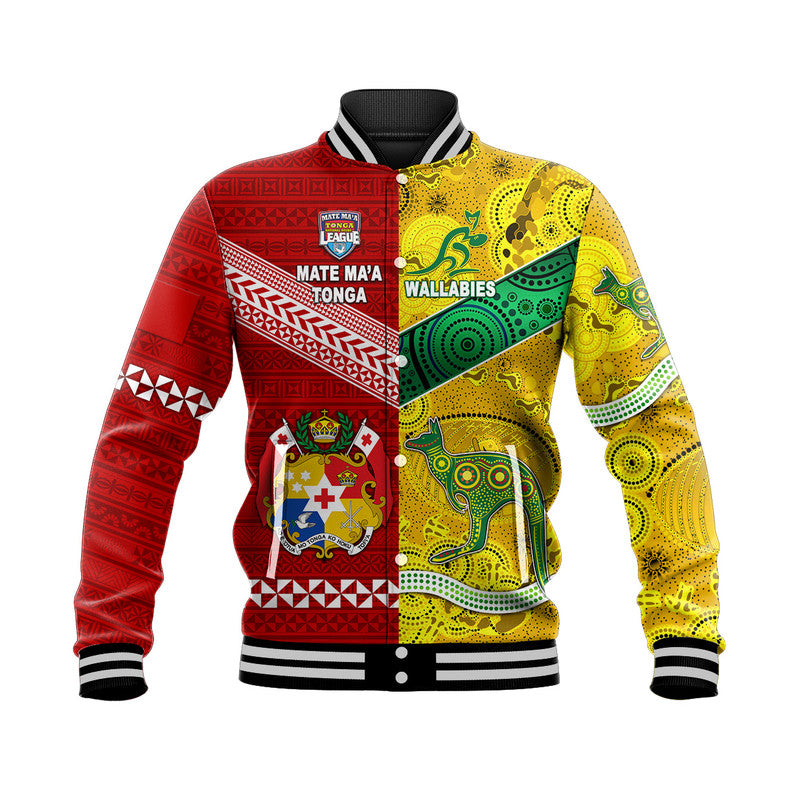 Mate Ma'a Tonga Ngatu And Australia Wallabies Aboriginal Baseball Jacket Rugby Together LT8 - Wonder Print Shop