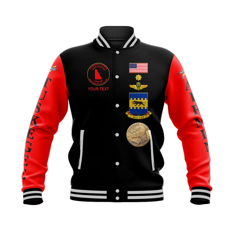 (Custom Personalised) Tuskegee Airmen Motorcycle Club Baseball Jacket TAMC Spit Fire Simple Style - Black Red LT8 - Wonder Print Shop