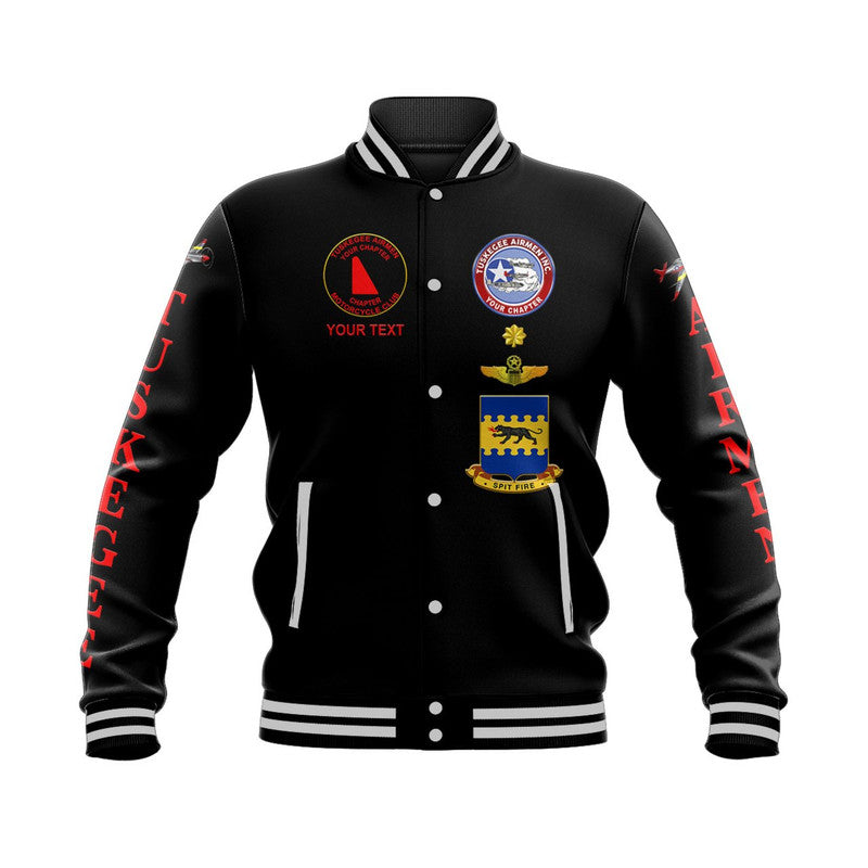 (Custom Personalised) Tuskegee Airmen Motorcycle Club Baseball Jacket TAMC Spit Fire Unique Style - Black LT8 - Wonder Print Shop