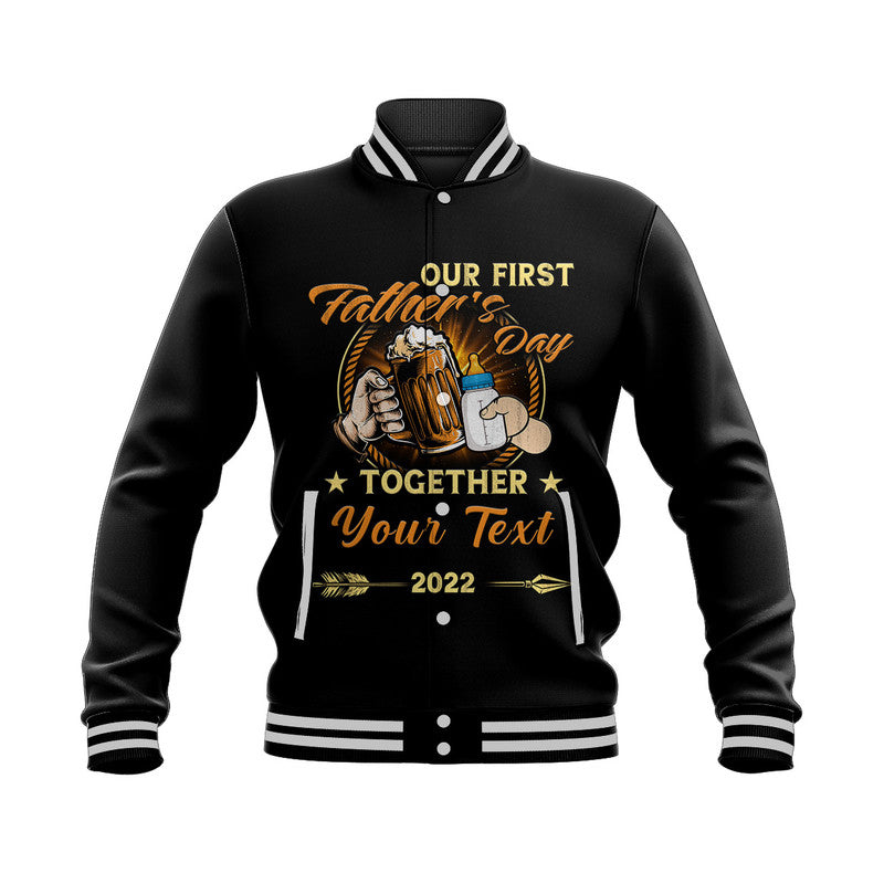 (Custom) Father Day Baseball Jacket Our First Father Day Simple Style - Black LT8 - Wonder Print Shop