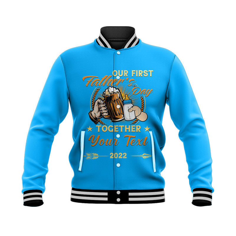 (Custom) Father Day Baseball Jacket Our First Father Day Simple Style - Blue LT8 - Wonder Print Shop