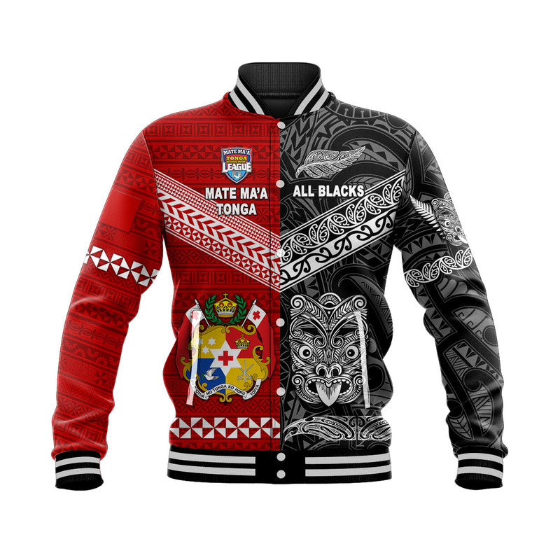 Mate Ma'a Tonga Ngatu And New Zealand Maori All Black Aboriginal Baseball Jacket Rugby Together LT8 - Wonder Print Shop