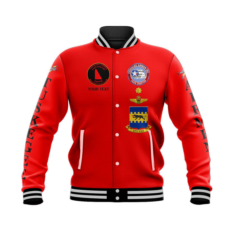 (Custom Personalised) Tuskegee Airmen Motorcycle Club Baseball Jacket TAMC Spit Fire Unique Style - Red LT8 - Wonder Print Shop