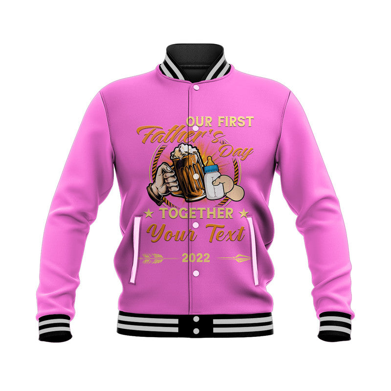 (Custom) Father Day Baseball Jacket Our First Father Day Simple Style - Pink LT8 - Wonder Print Shop