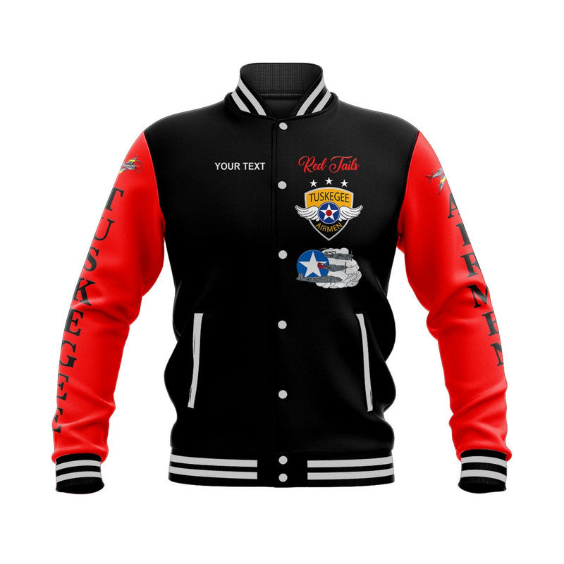 (Custom Personalised) Tuskegee Airmen Baseball Jacket The Red Tails Simplified Vibes - Black Red LT8 - Wonder Print Shop