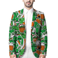 Green St Patrick’s Day blazer, allover beer-and-shamrock graphic print